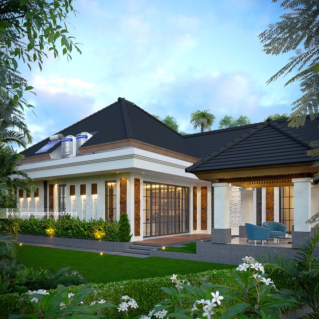 Desain Tampak Samping Kiri Rumah Villa Bali 1 Lantai Ibu DN di Toraja, Sulawesi Selatan