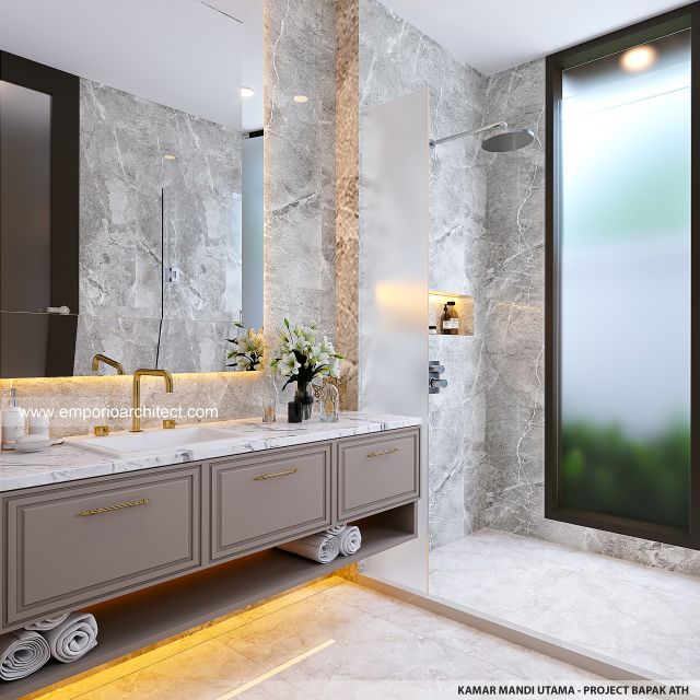 Desain Kamar Mandi Utama Rumah Villa Bali 1 Lantai Bapak ATH di Negara, Jembrana, Bali
