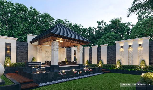Desain Area Gazebo Rumah Villa Bali 1 Lantai Bapak Zaenal di Cilacap, Jawa Tengah