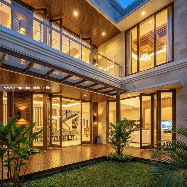 Desain Tampak Detail Belakang Rumah Villa Bali 2 Lantai Bapak BKT di Yogyakarta