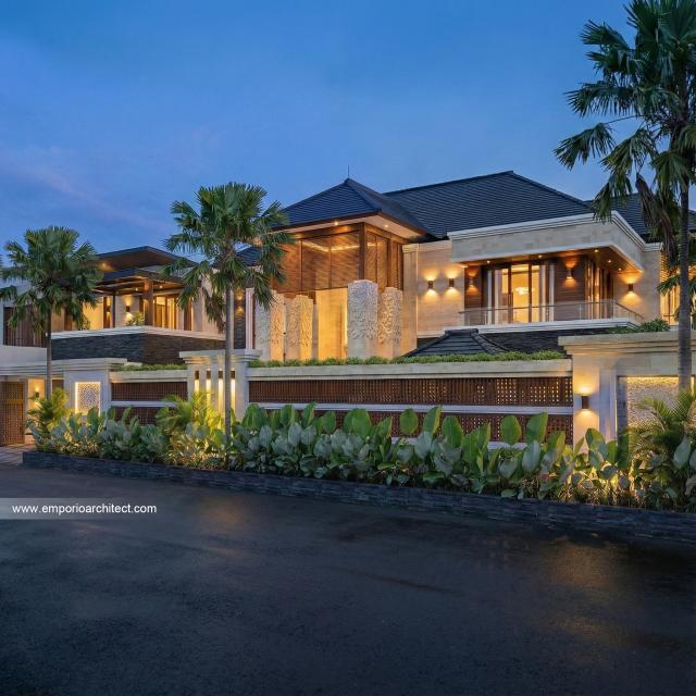 Desain Tampak Depan 2 Rumah Villa Bali 2 Lantai Bapak BKT di Yogyakarta