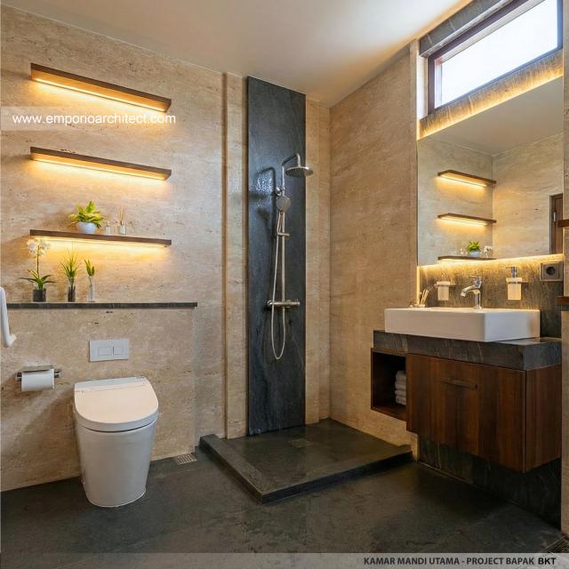 Desain Kamar Mandi Utama Rumah Villa Bali 2 Lantai Bapak BKT di Yogyakarta