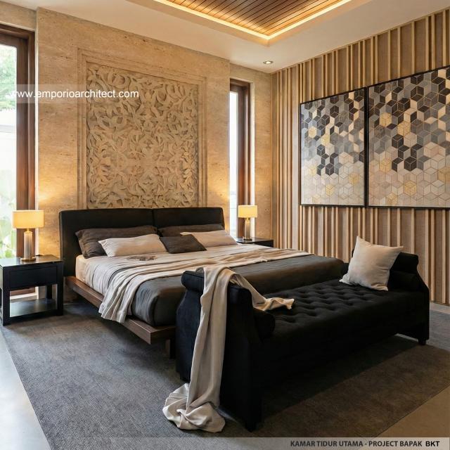 Desain Kamar Tidur Utama Rumah Villa Bali 2 Lantai Bapak BKT di Yogyakarta