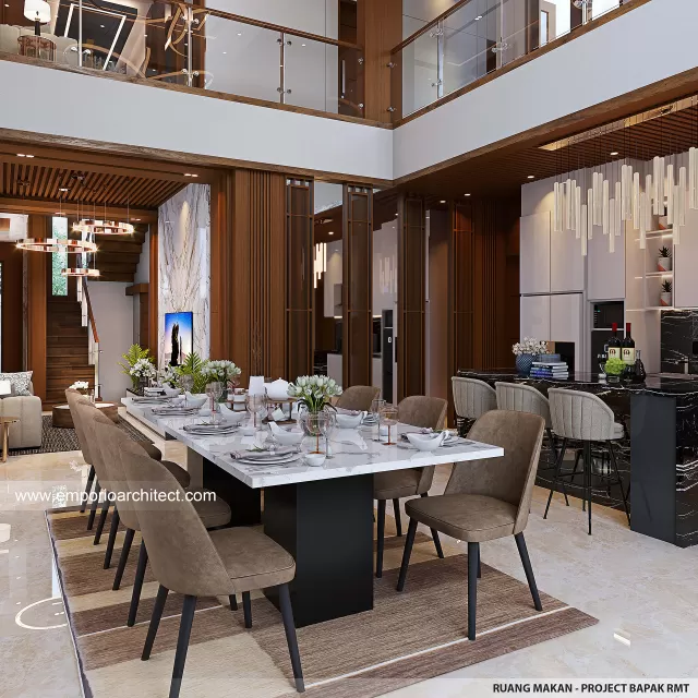 Desain Ruang Makan Rumah Villa Bali 2 Lantai Bapak RMT di Pati, Jawa Tengah