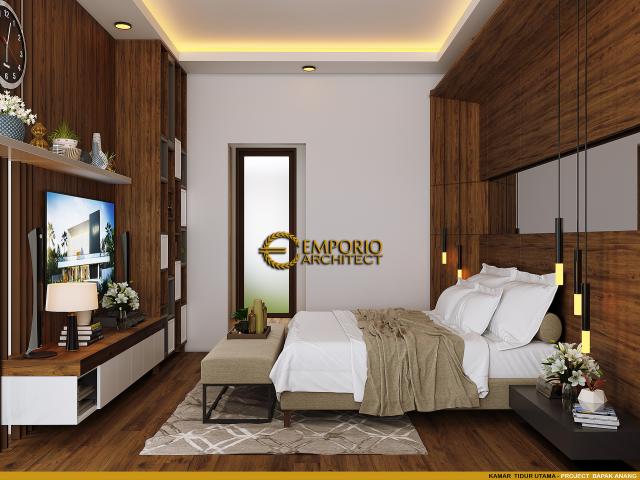 Desain Kamar Tidur Utama Rumah Villa Bali 2 Lantai Bapak Anang di Yogyakarta