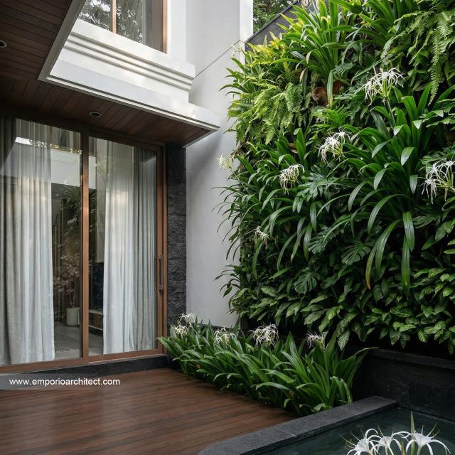 Desain Tampak Detail Belakang 2 Rumah Villa Bali 2 Lantai Bapak SGT di Jakarta Timur