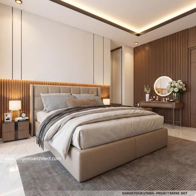 Desain Kamar Tidur Utama Rumah Villa Bali 2 Lantai Bapak SGT di Jakarta Timur
