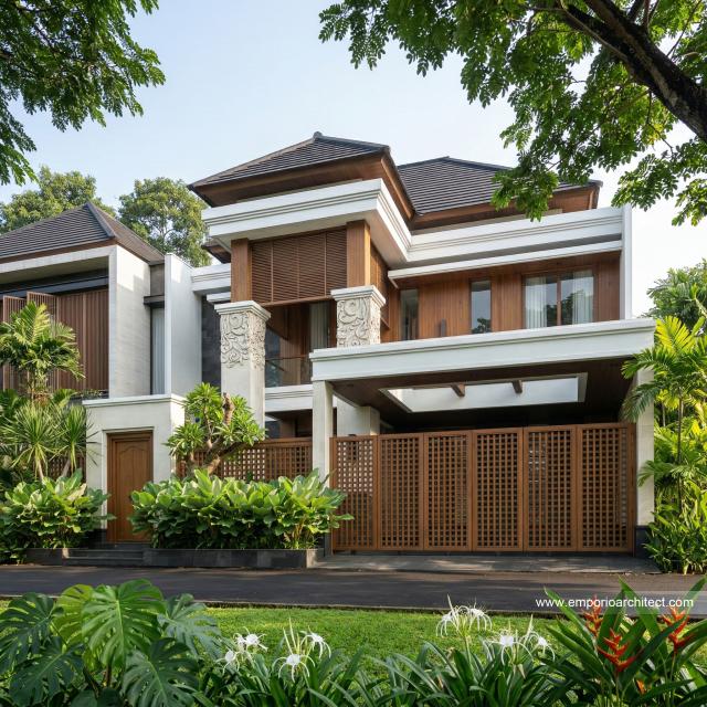 Desain Tampak Depan 3 Rumah Villa Bali 2 Lantai Bapak SGT di Jakarta Timur