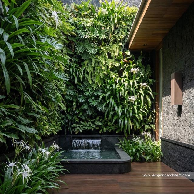 Desain Tampak Detail Belakang Rumah Villa Bali 2 Lantai Bapak SGT di Jakarta Timur