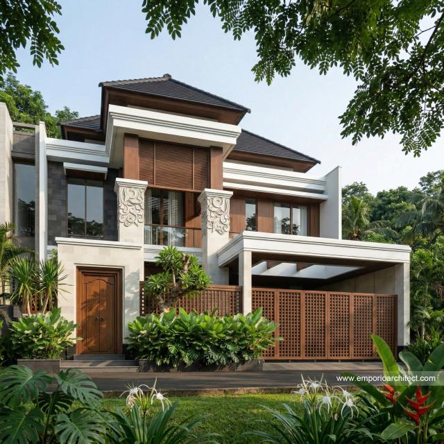Desain Tampak Depan 2 Rumah Villa Bali 2 Lantai Bapak SGT di Jakarta Timur