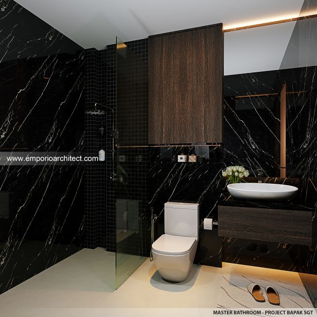 Desain Kamar Mandi Utama Rumah Villa Bali 2 Lantai Bapak SGT di Jakarta Timur Desain Kamar Mandi Utama Rumah Villa Bali 2 Lantai Bapak SGT di Jakarta Timur