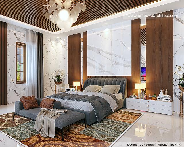 Desain Kamar Tidur Utama Rumah Villa Bali 2 Lantai Ibu FTR di Bandung