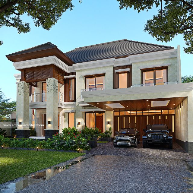 Desain Tampak Depan 2 Rumah Villa Bali 2 Lantai Bapak DST di Jawa Timur