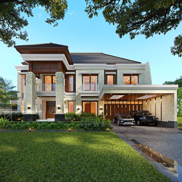 Desain Tampak Depan 3 Rumah Villa Bali 2 Lantai Bapak DST di Jawa Timur