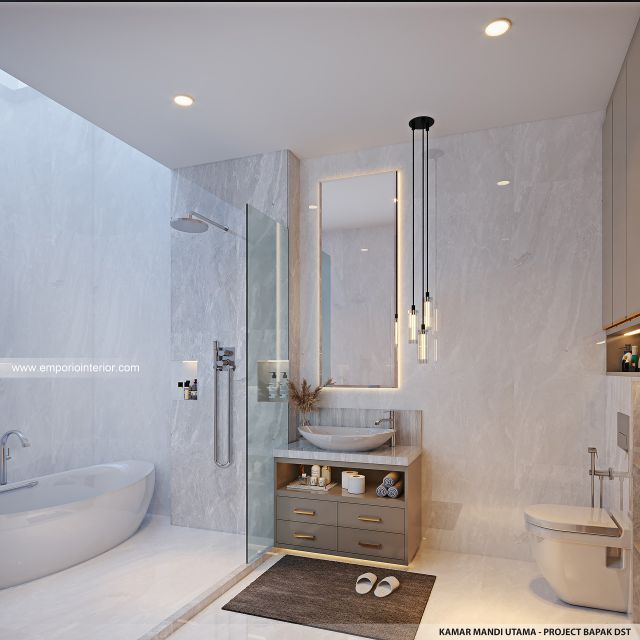 Desain Kamar Mandi Utama Rumah Villa Bali 2 Lantai Bapak DST di Jawa Timur