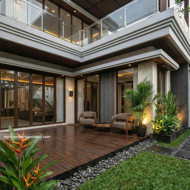 Desain Tampak Detail Belakang 2 Rumah Villa Bali 2 Lantai Bapak DST di Jawa Timur