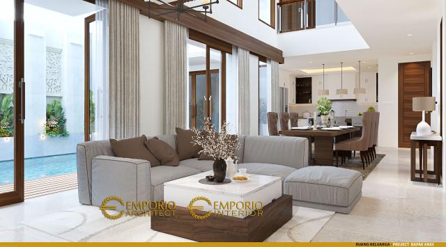 Desain Ruang Keluarga Rumah Villa Bali 2 Lantai Bapak Andi di Bandung, Jawa Barat