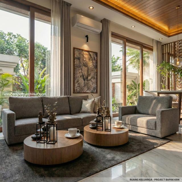 Desain Ruang Keluarga Rumah Villa Bali 2 Lantai Bapak KRN di Alam Sutera, Tangerang
