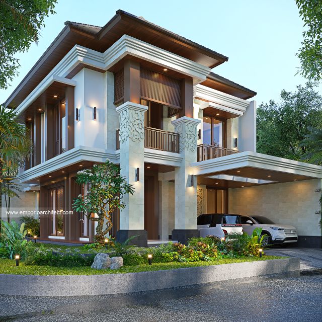 Desain Tampak Hook Rumah Villa Bali 2 Lantai Bapak KRN di Alam Sutera, Tangerang