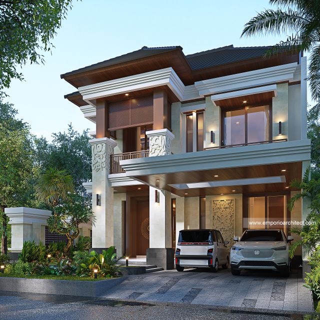 Desain Tampak Depan Rumah Villa Bali 2 Lantai Bapak KRN di Alam Sutera, Tangerang