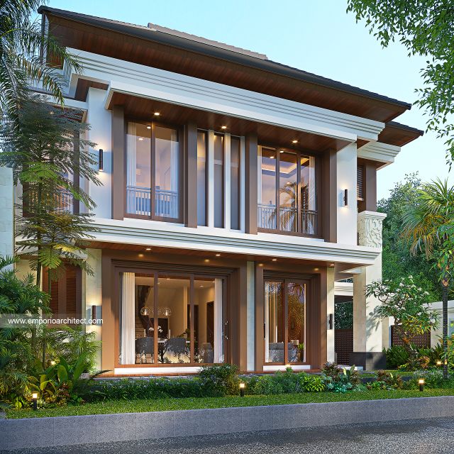 Desain Tampak Samping Rumah Villa Bali 2 Lantai Bapak KRN di Alam Sutera, Tangerang