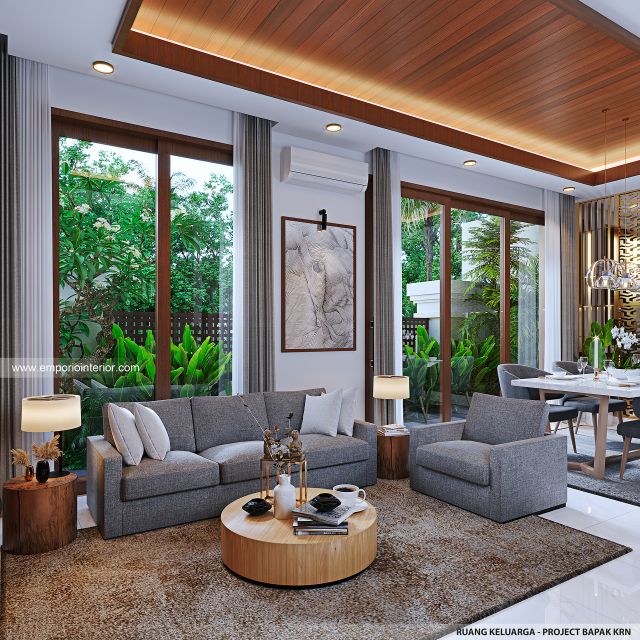 Desain Ruang Keluarga Rumah Villa Bali 2 Lantai Bapak KRN di Alam Sutera, Tangerang