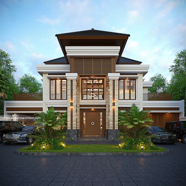 Desain Tampak Depan 3 Rumah Villa Bali 2 Lantai Bapak UNS di Serang, Banten