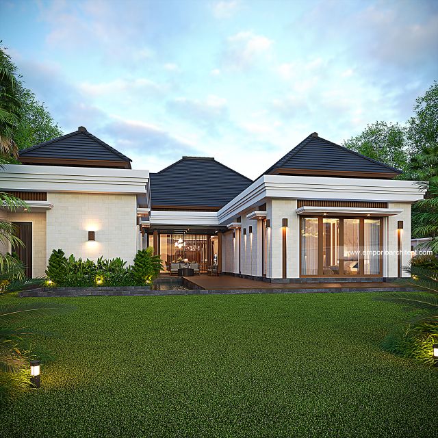 Desain Tampak Belakang Rumah Villa Bali 2 Lantai Bapak UNS di Serang, Banten