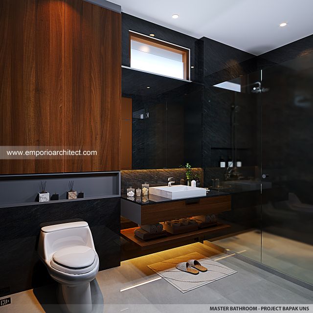 Desain Kamar Mandi Utama Rumah Villa Bali 2 Lantai Bapak UNS di Serang, Banten