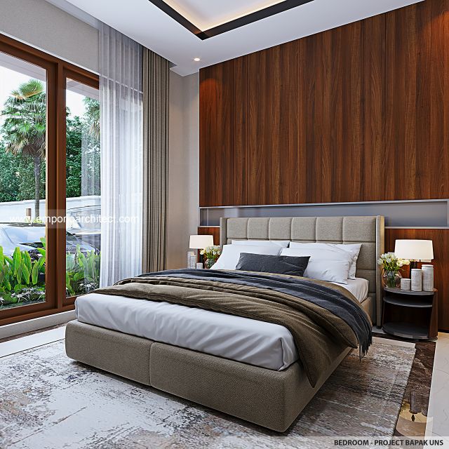 Desain Kamar Tidur Rumah Villa Bali 2 Lantai Bapak UNS di Serang, Banten