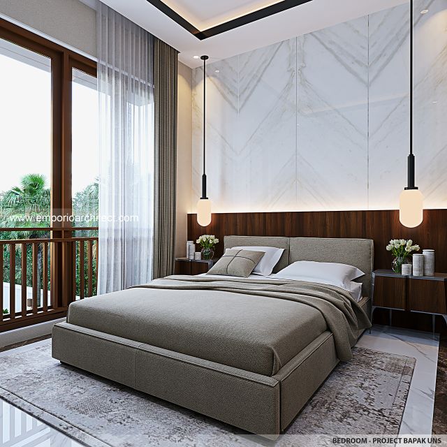 Desain Kamar Tidur Rumah Villa Bali 2 Lantai Bapak UNS di Serang, Banten