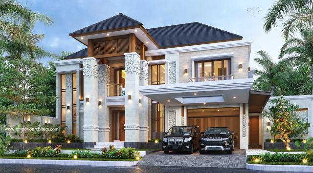 Desain Tampak Depan 2 Rumah Villa Bali 2 Lantai Bapak Erik di Malang, Jawa Timur