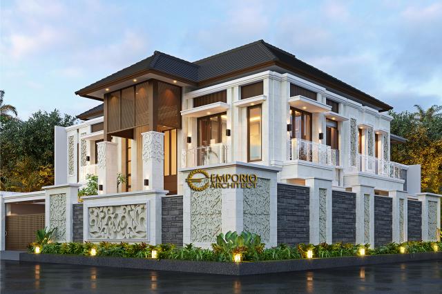 Desain Tampak Hook Dengan Pagar Rumah Villa Bali 2 Lantai Ibu Lastri di Cikarang, Bekasi, Jawa Barat