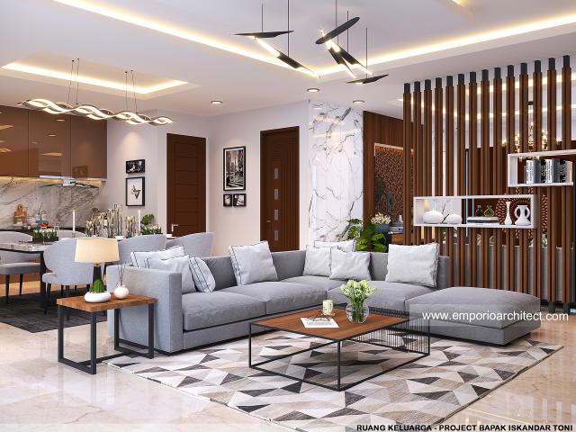 Desain Ruang Keluarga 1 Rumah Villa Bali 2 Lantai Bapak IST di Lubuklinggau, Sumatera Selatan