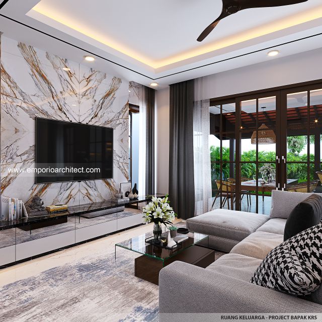 Desain Ruang Keluarga Rumah Villa Bali 2 Lantai Bapak dr. KRS di Tabanan, Bali