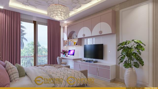 Desain Kamar Tidur Anak Perempuan Rumah Villa Bali 2 Lantai Ibu Widi di Bandung, Jawa Barat