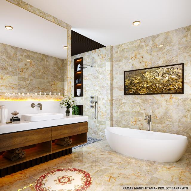 Desain Kamar Mandi Utama Rumah Villa Bali 2 Lantai Bapak ATN II di Canggu, Bali