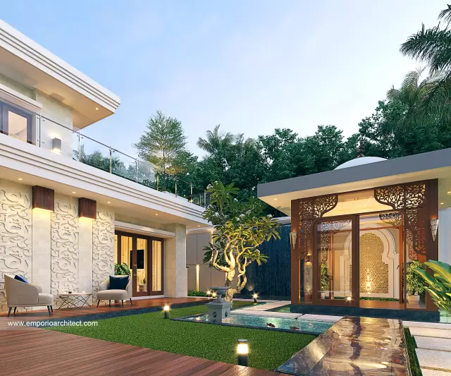 Desain Tampak Detail Belakang Rumah Villa Bali 2 Lantai Bapak RZK di Pekanbaru, Riau di Pekanbaru, Riau