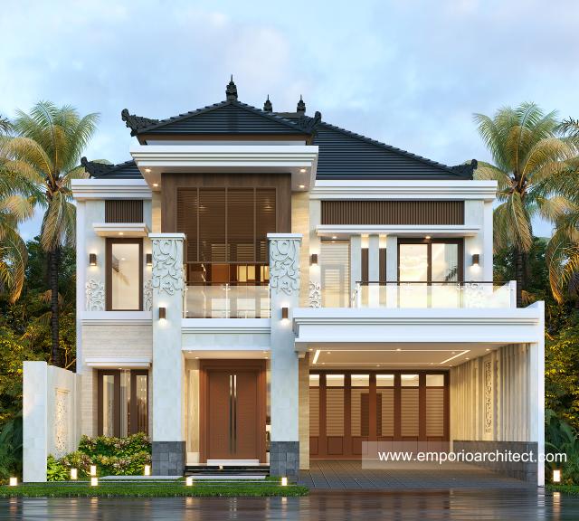 Desain Tampak Depan 3 Rumah Villa Bali 2 Lantai Ibu LNA di Bandung, Jawa Barat