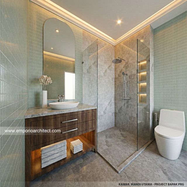 Desain Kamar Mandi Utama Rumah Villa Bali 2 Lantai Bapak PRG di Sumatera Utara