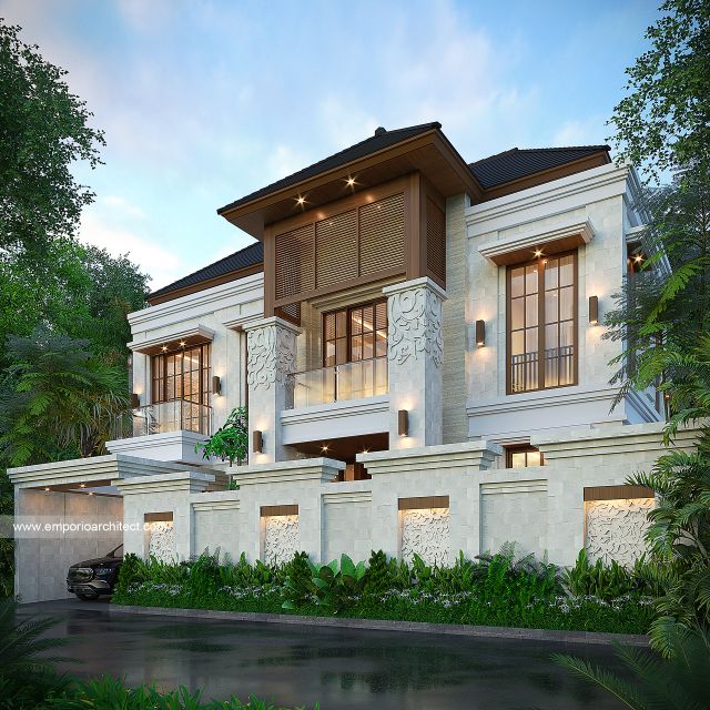 Desain Tampak Depan Dengan Pagar Rumah Villa Bali 2 Lantai Bapak PRG di Sumatera Utara