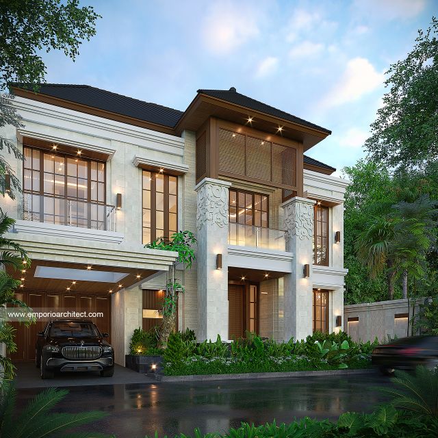 Desain Tampak Depan 2 Rumah Villa Bali 2 Lantai Bapak PRG di Sumatera Utara