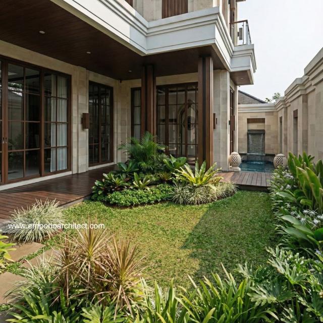 Desain Tampak Detail Depan Rumah Villa Bali 2 Lantai Bapak PRG di Sumatera Utara