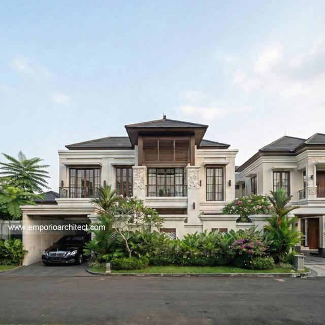 Desain Tampak Depan Rumah Villa Bali 2 Lantai Bapak PRG di Sumatera Utara