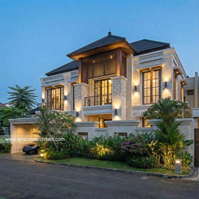 Desain Tampak Depan Rumah Villa Bali 2 Lantai Bapak PRG di Sumatera Utara
