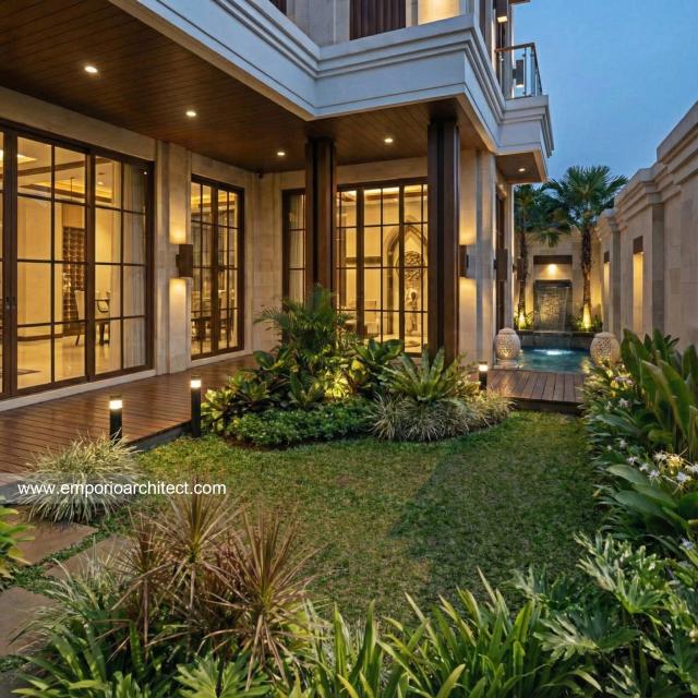 Desain Tampak Detail Depan Rumah Villa Bali 2 Lantai Bapak PRG di Sumatera Utara