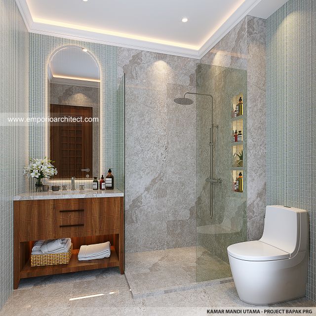 Desain Kamar Mandi Utama Rumah Villa Bali 2 Lantai Bapak PRG di Sumatera Utara