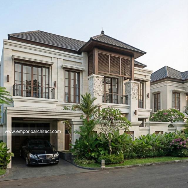 Desain Tampak Depan Rumah Villa Bali 2 Lantai Bapak PRG di Sumatera Utara