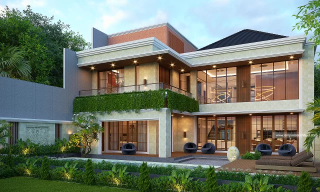 Desain Tampak Belakang Rumah Villa Bali 3 Lantai Bapak HNT di Yogyakarta