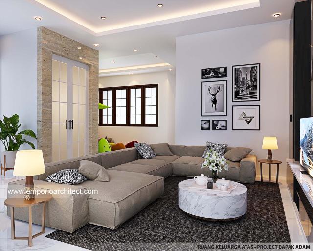 Desain Ruang Keluarga Atas Rumah Villa Bali 3.5 Lantai Bapak ADM di BSD, Tangerang Selatan